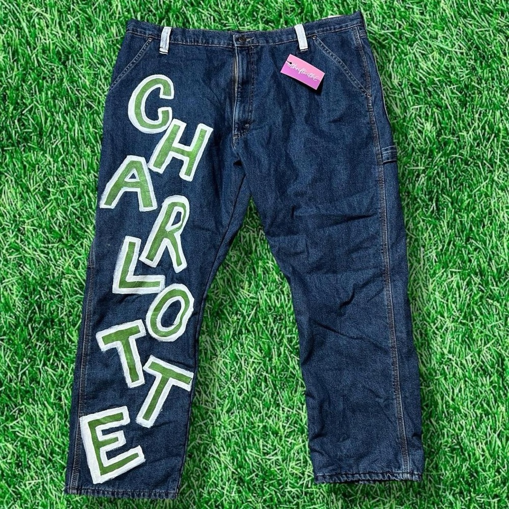 Wrangler Painted Jeans Charlotte Green and White Lettering